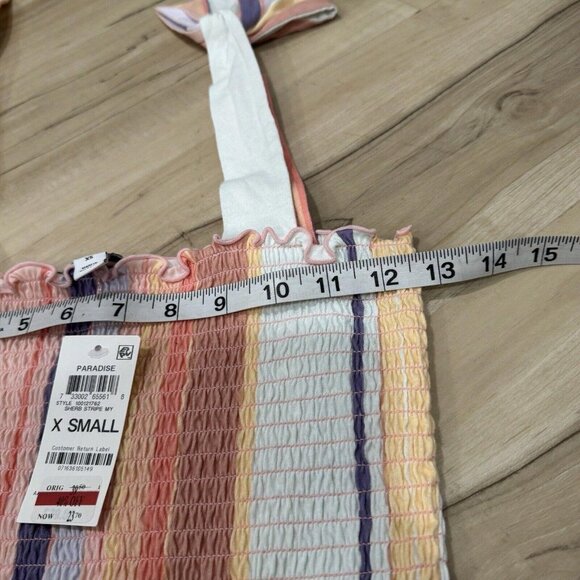 BAR III Women's Sherber Striped Cotton Smocked Peplum Tie-Strap Top SZ Xsmall Xs - Picture 5 of 6